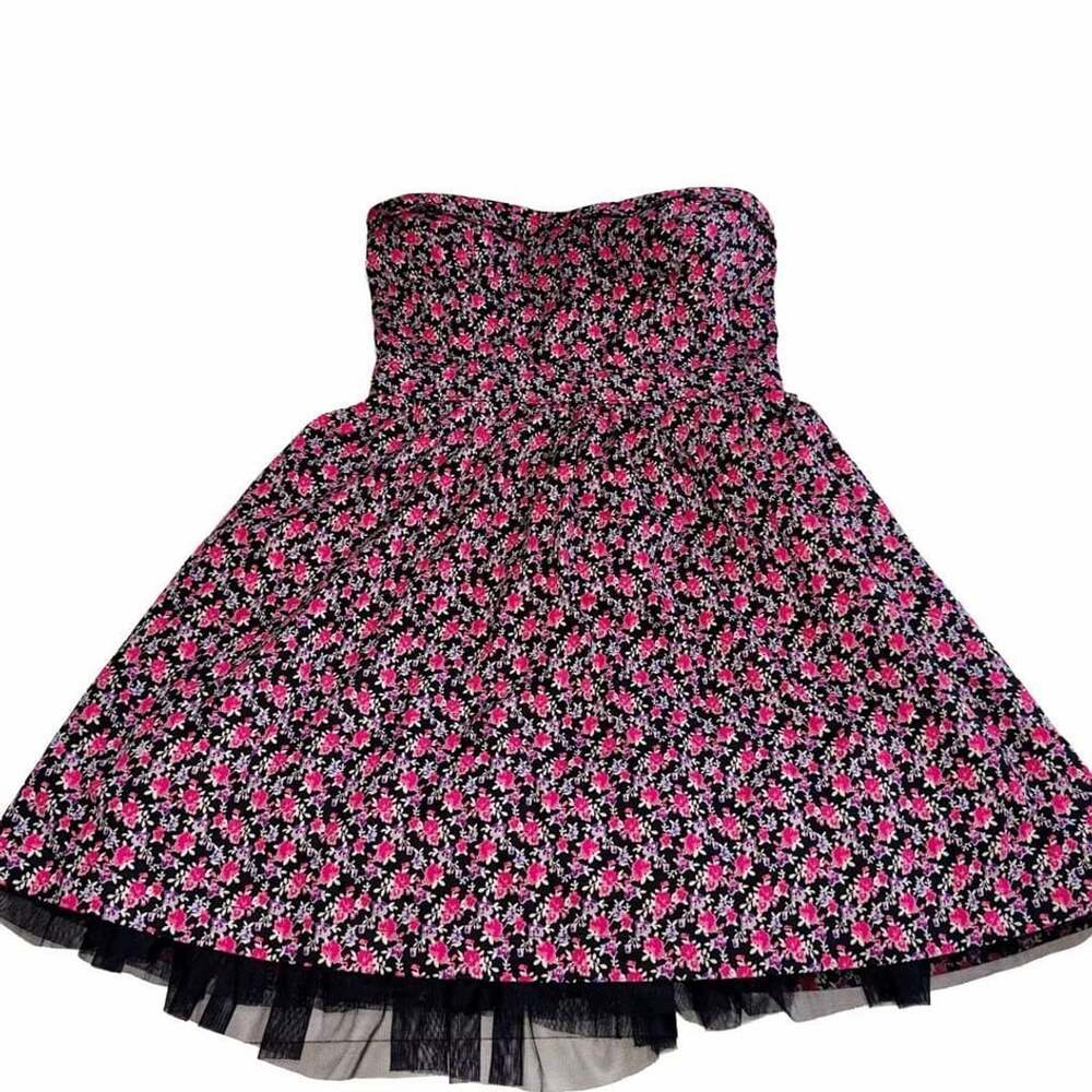 Black Poppy Y2K Floral Strapless Skater Dress Size Small